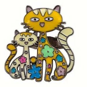 Ct Brooch Enamel Pin Fun Yellow Pin Stylish Kitty Whimsical Flowers Hippie Boho